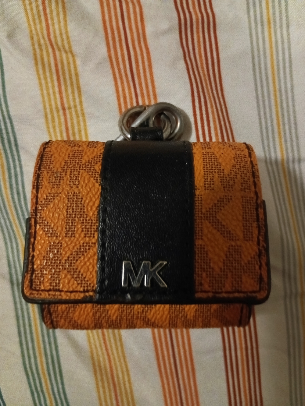 Michael Kors Orange and Black MK Logo Earbuds Pouch